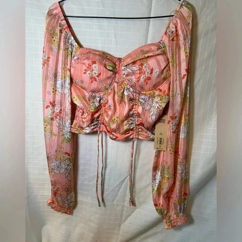 Women’s medium  Madden NYC Crop Top Floral Pink Orange shirt NWT